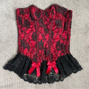 Frederick's of Hollywood Red and Black Lace Bustier